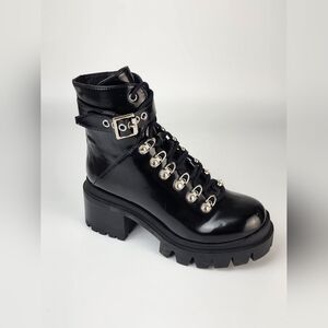 Jeffrey Campbell Czech Boots Black Moto Platform Chunky Lug Sole Combat Size 6